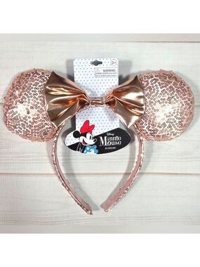 Disney Parks Minnie Mouse Rose Gold Sequin Ear Headband - NWT